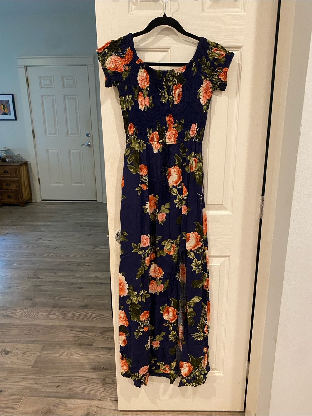 Band of Gypsies Navy Maxi Dress with Peach Floral Print